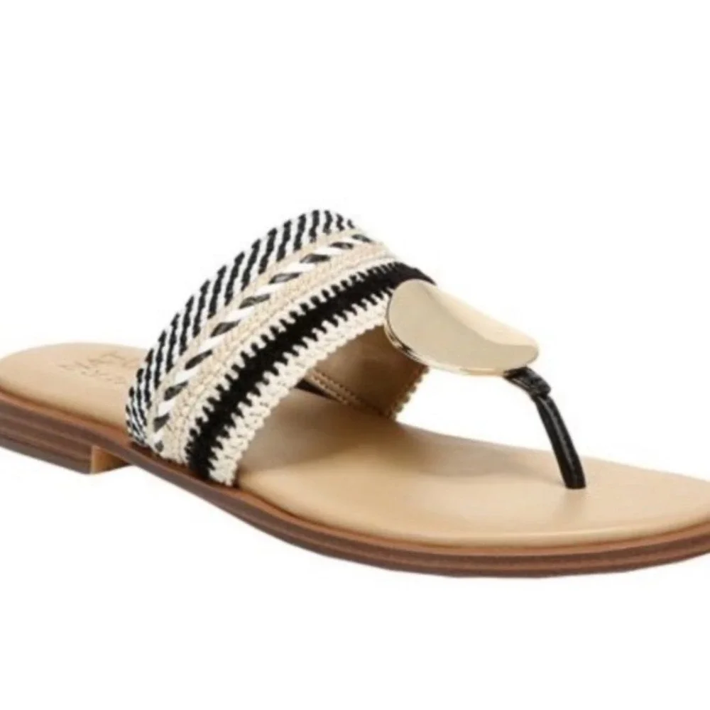 Naturalizer Vintage Frankie Woven Gold Medallion Thong Sandals Women's Size 10M